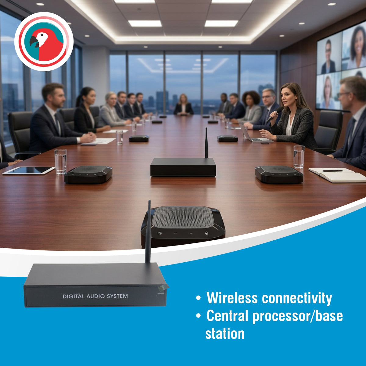Wireless Audio Conferencing System with 4 Microphones & Processor