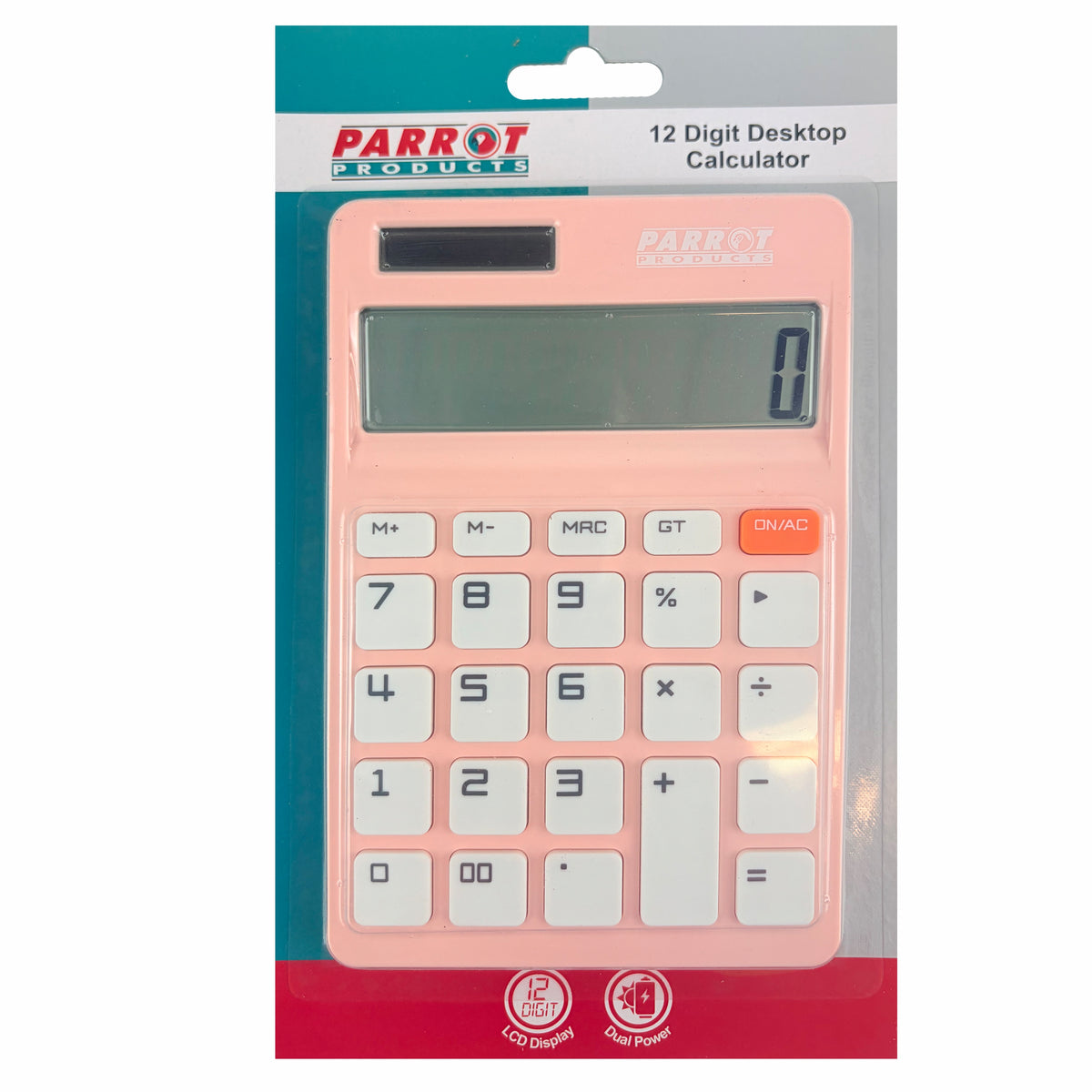 12-Digit Desktop Calculator Pink Dual Power