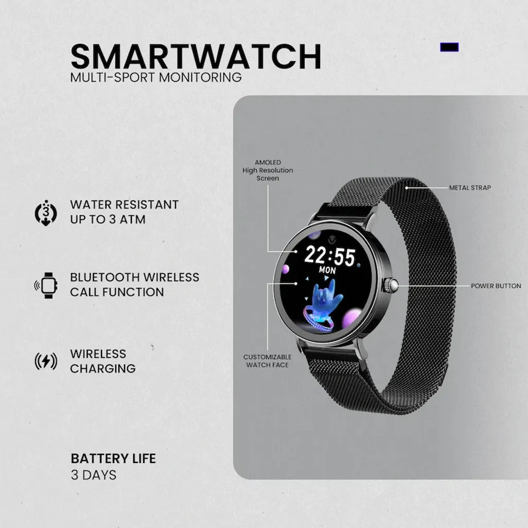 Volkano Valencia Series Ladies Smart Watch - Black
