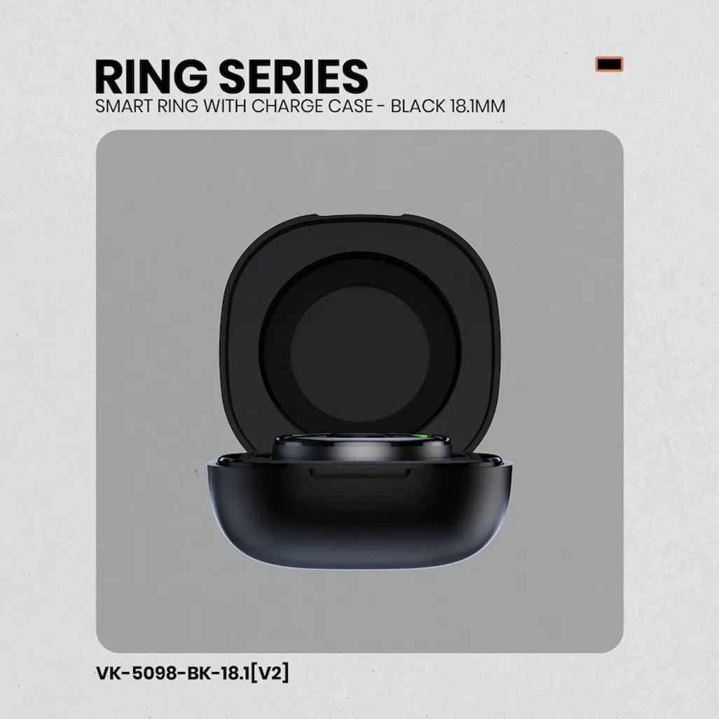Volkano Ring Series Smart Ring with Charge Case - Black 18.1mm