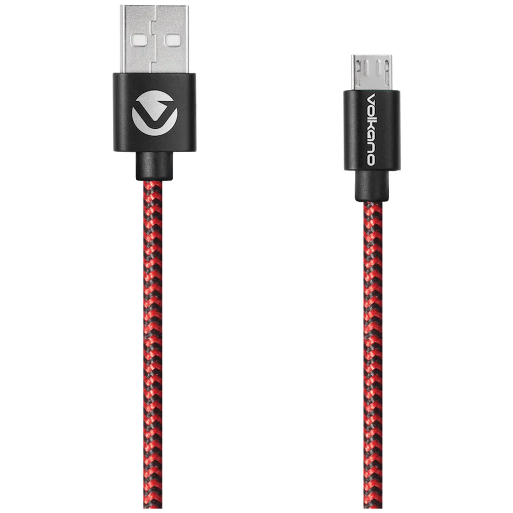 Volkano Braids Series Nylon Braided Micro USB Cable 1.2m - Black & Red