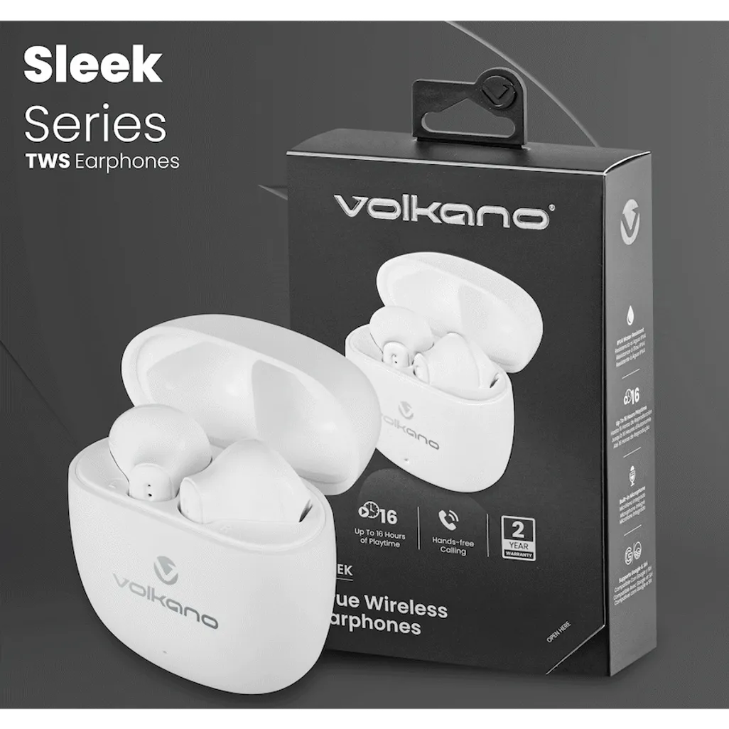Volkano Sleek Series TWS Earphones - White