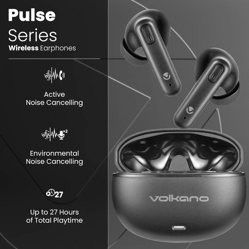 Volkano Pulse Series True Wireless Earphones with Charging Case - Black