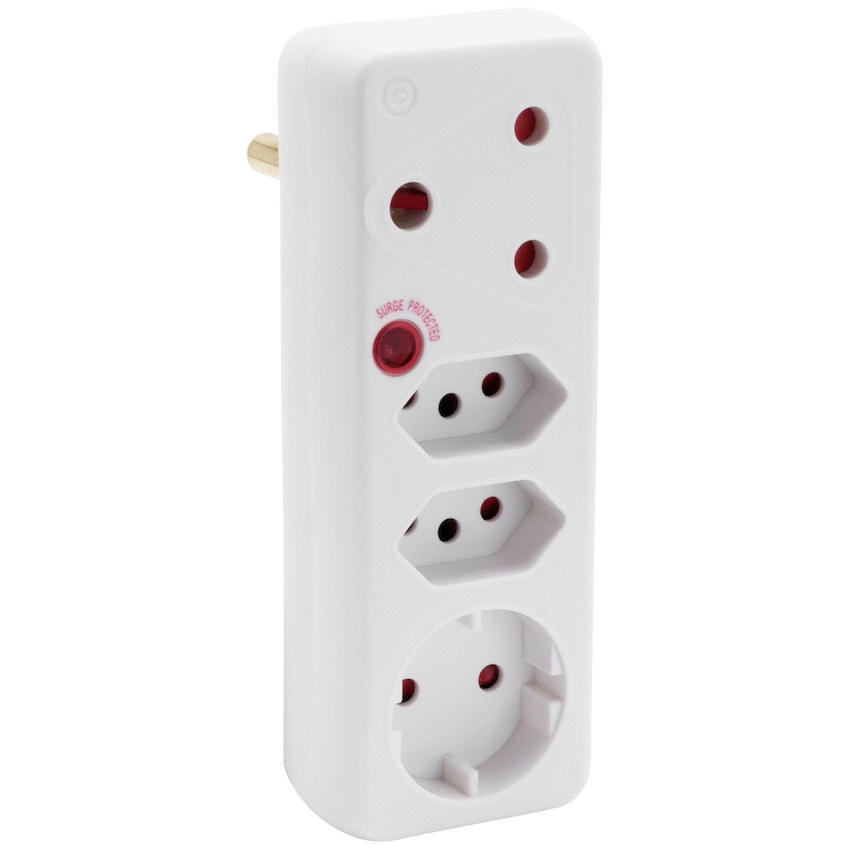 Switched 4-Way Medium Surge Adaptor with Schuko - White