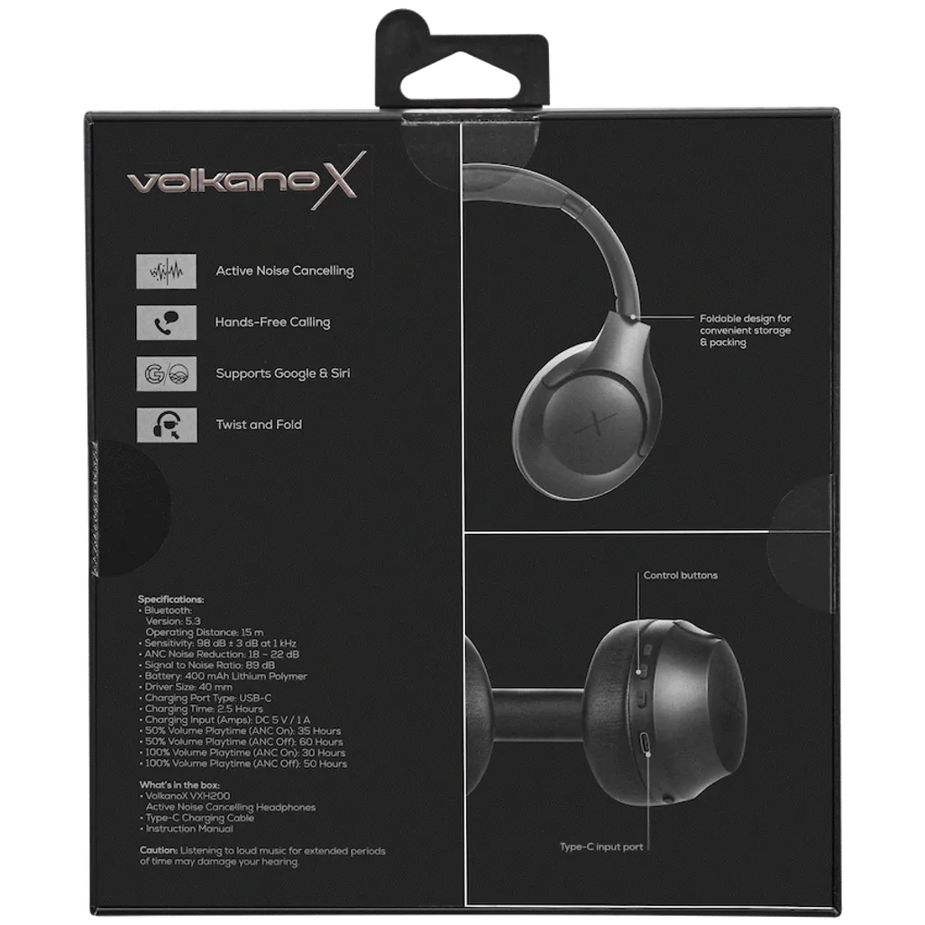 VolkanoX VXH200 Bluetooth Headphones with ANC - Black