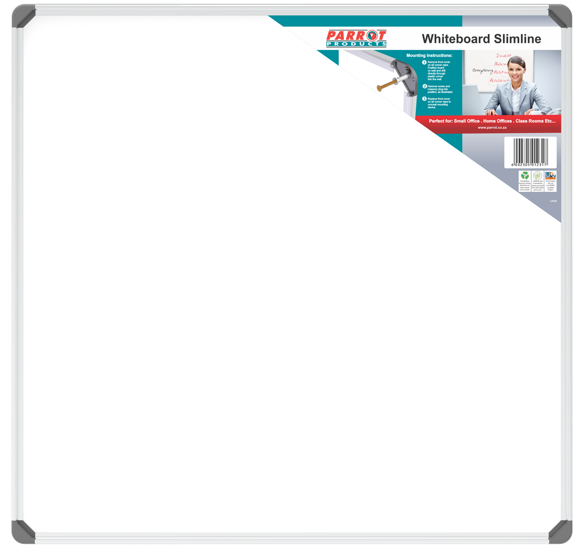 Parrot Products Slimline Non-Magnetic Whiteboard (900*900mm)