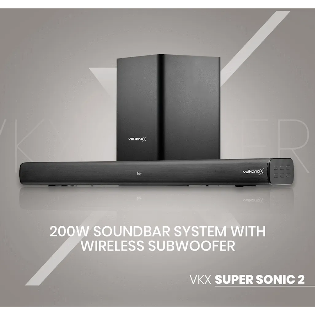 VolkanoX Supersonic 2 Series 2.1 200w Soundbar System with Wireless Subwoofer - Black