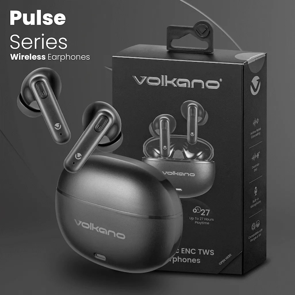 Volkano Pulse Series True Wireless Earphones with Charging Case - Black