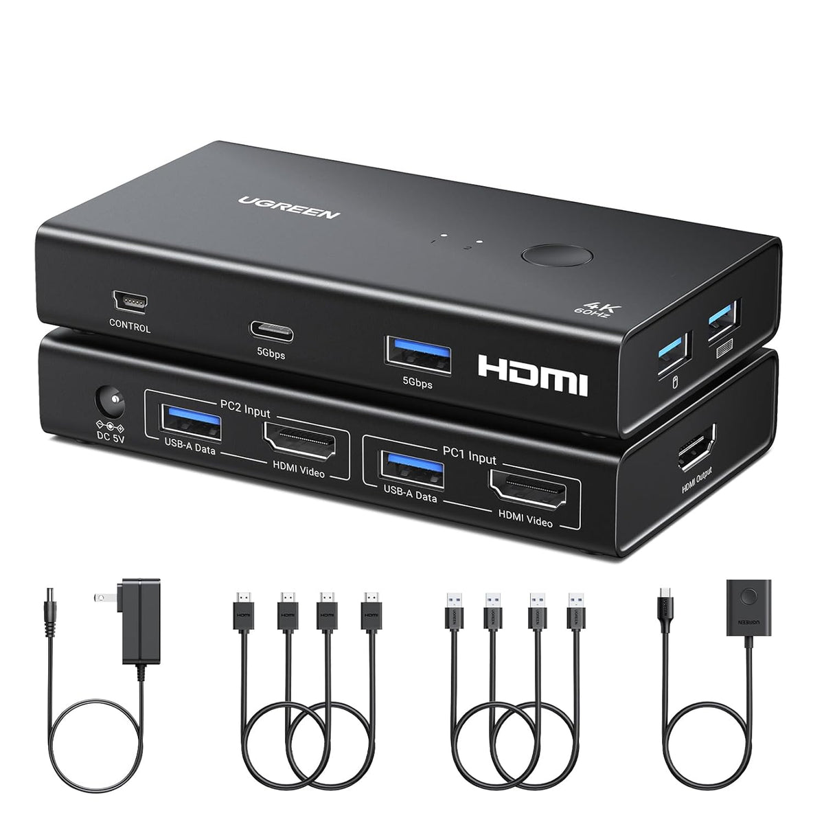 UGREEN 2-In-1 HDMI KVM Switch 4 USB Ports 4K@60Hz–Black