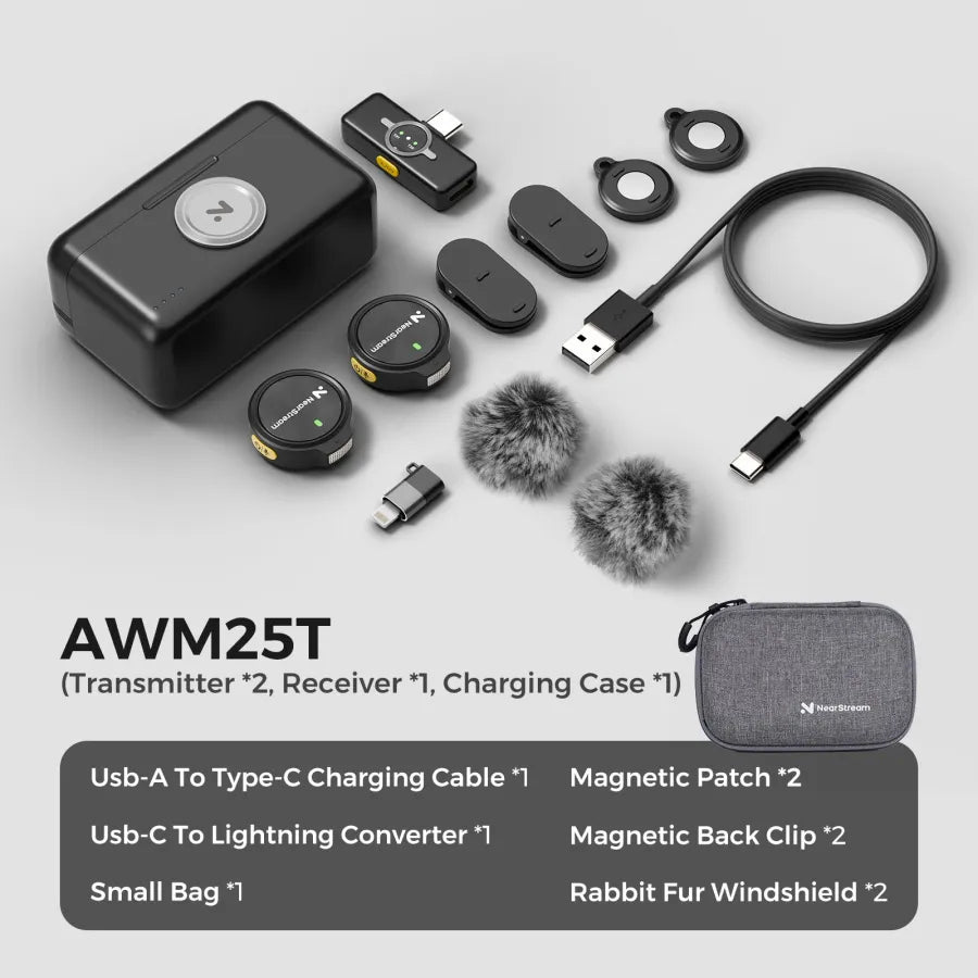 NearStream AWM25T: AI Noise-Canceling Lavalier Wireless Microphone Kit - iDesign Communications