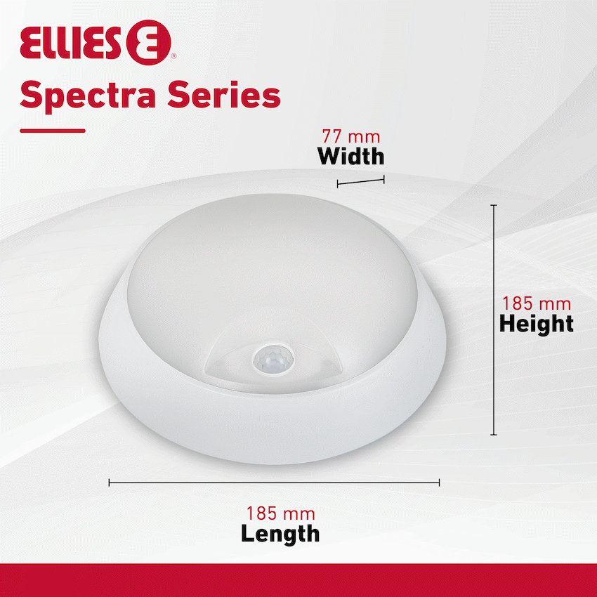 Ellies Spectra Series - AC 15W Round LED Bulkhead with 3CCT and Sensor -WT