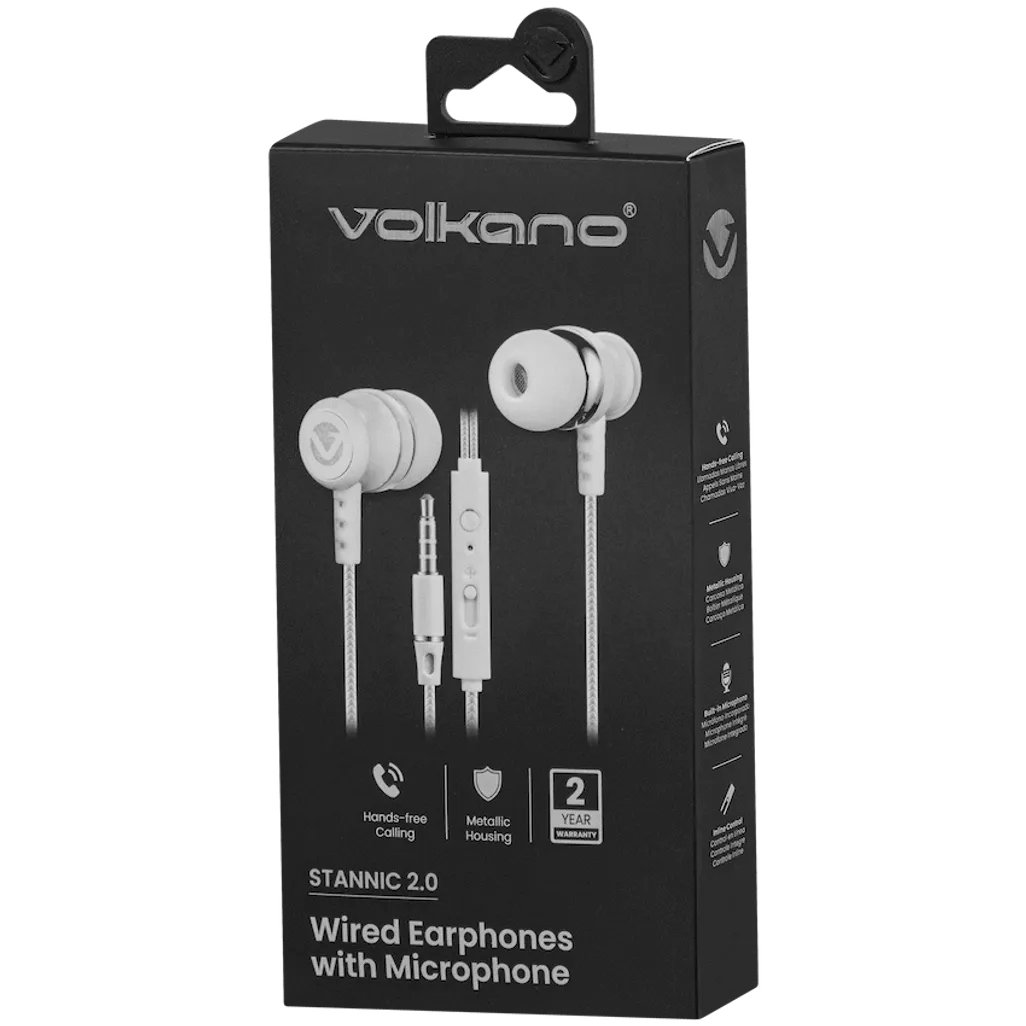 Volkano Earphones with Mic - Stannic Series - White