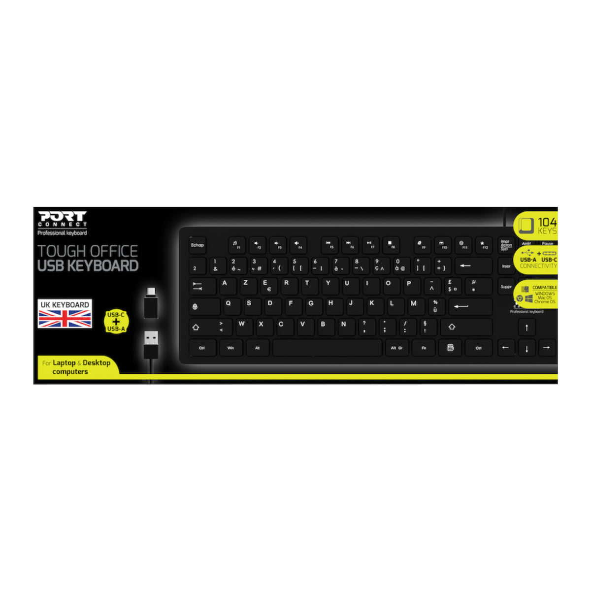 Port Connect Tough Office USB Keyboard - Black