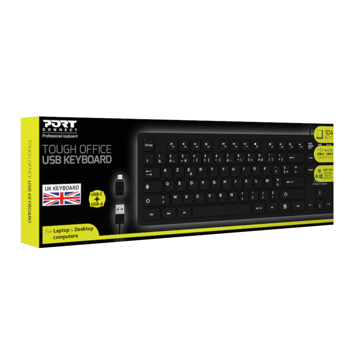 Port Connect Tough Office USB Keyboard - Black