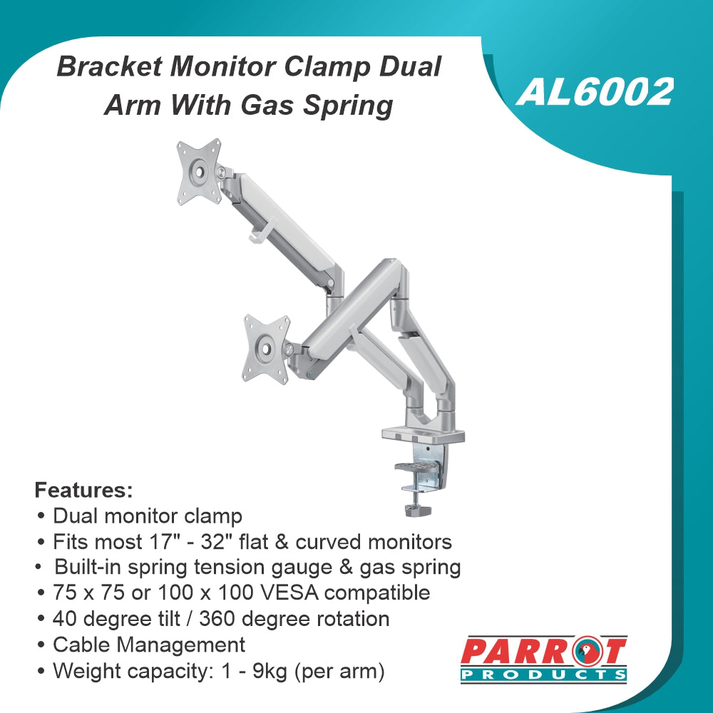 Dual Monitor Clamp Bracket with Gas Spring Arm