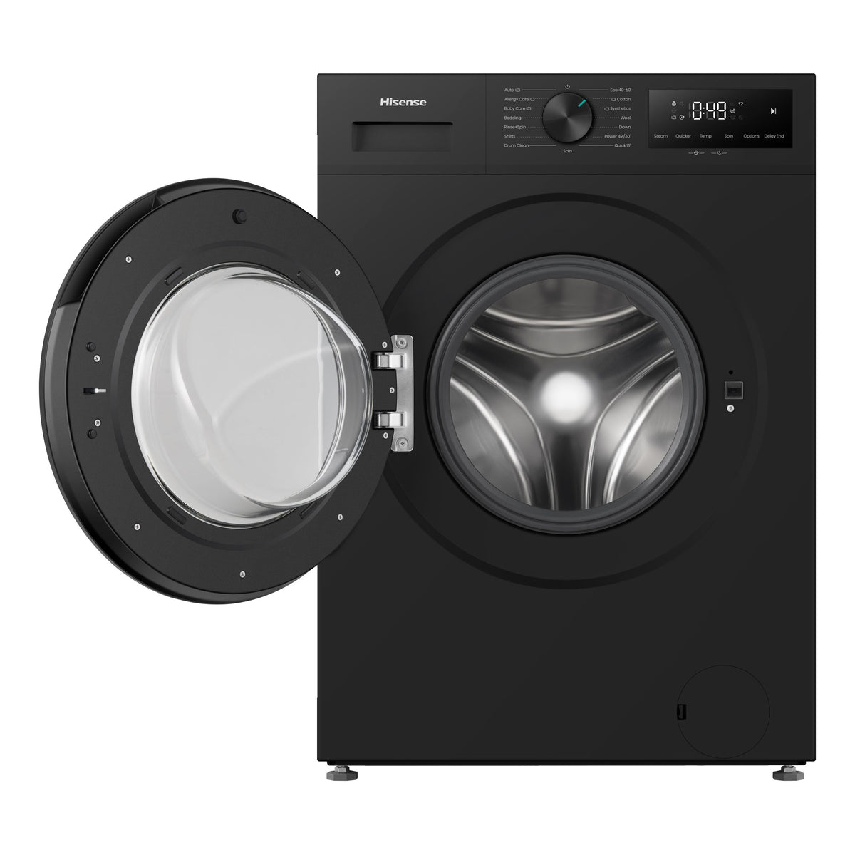 The WD1I9042BK is a Hisense 9kg front-loader washer-dryer combo finished in black