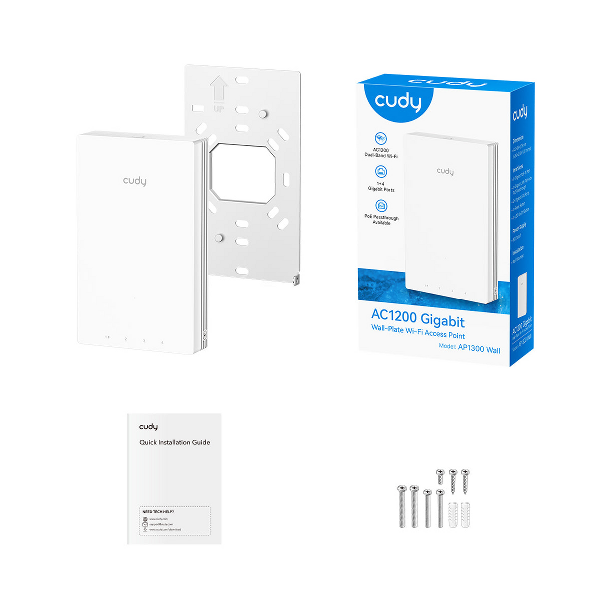 Cudy AC1200 Gigabit Dual-Band Wi-Fi 5 Wall-Plate Access Point