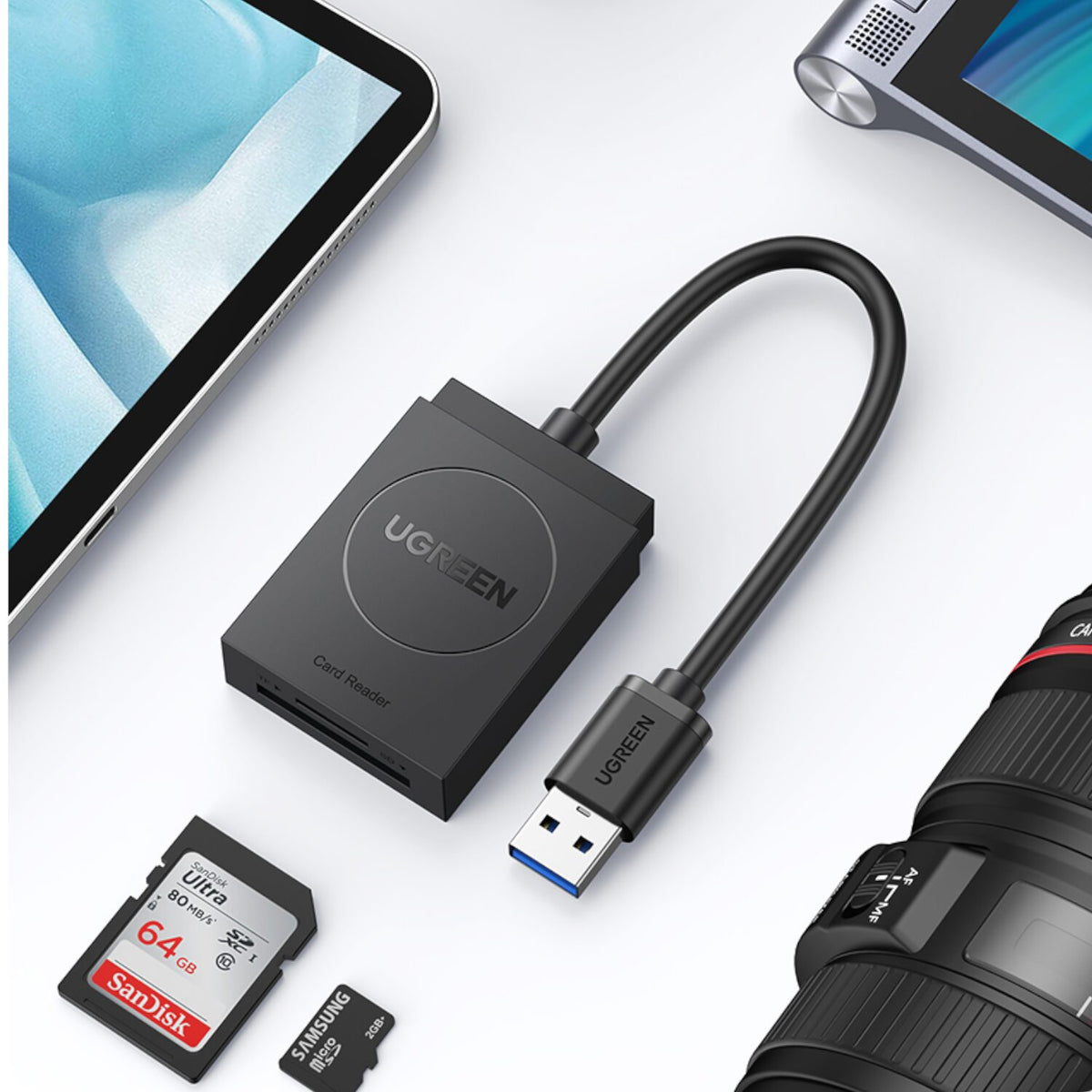 UGREEN USB 3.0 Dual Slot Card Reader for SD/TF Cards – 5Gbps Data Transfer