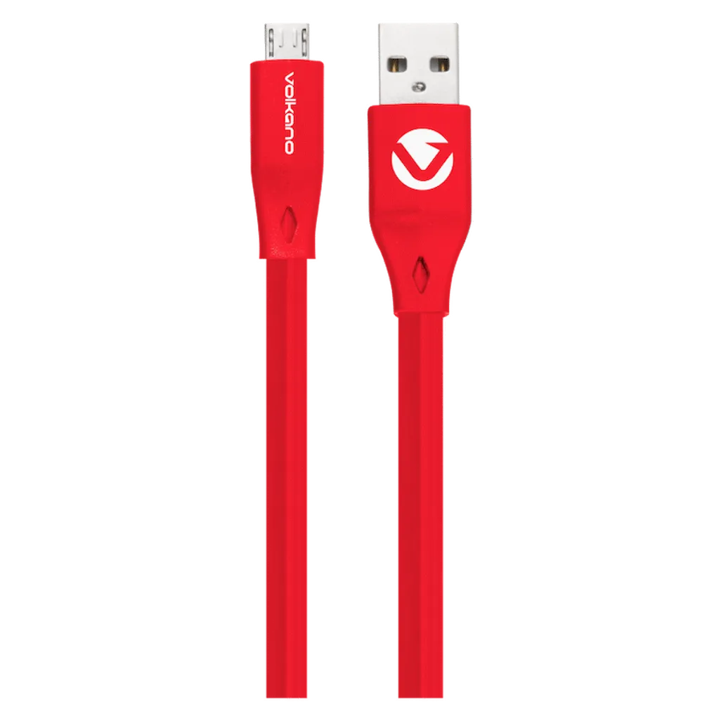 Volkano Slim Series Flat PVC Micro-USB Cable 1.2m - Red