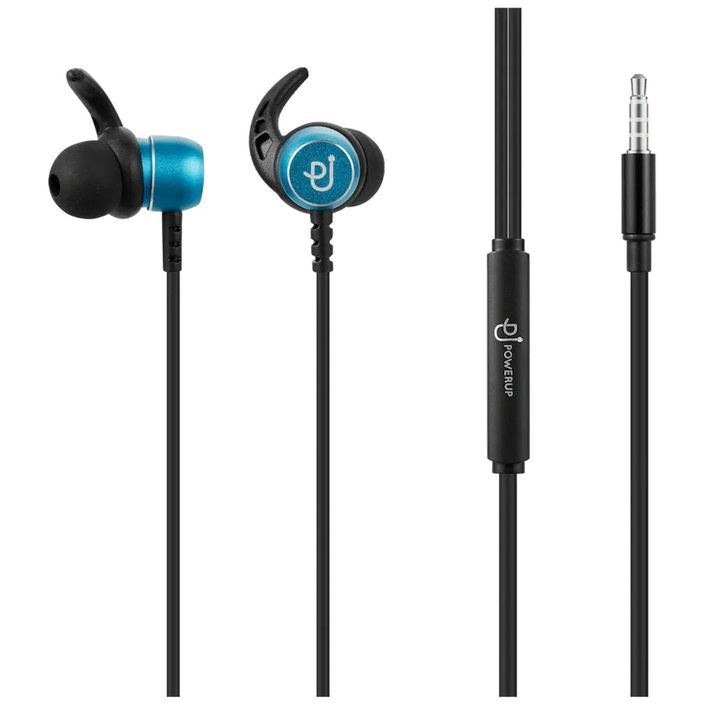 PowerUp E1 Series Aux Earphones with Carry Case - Blue