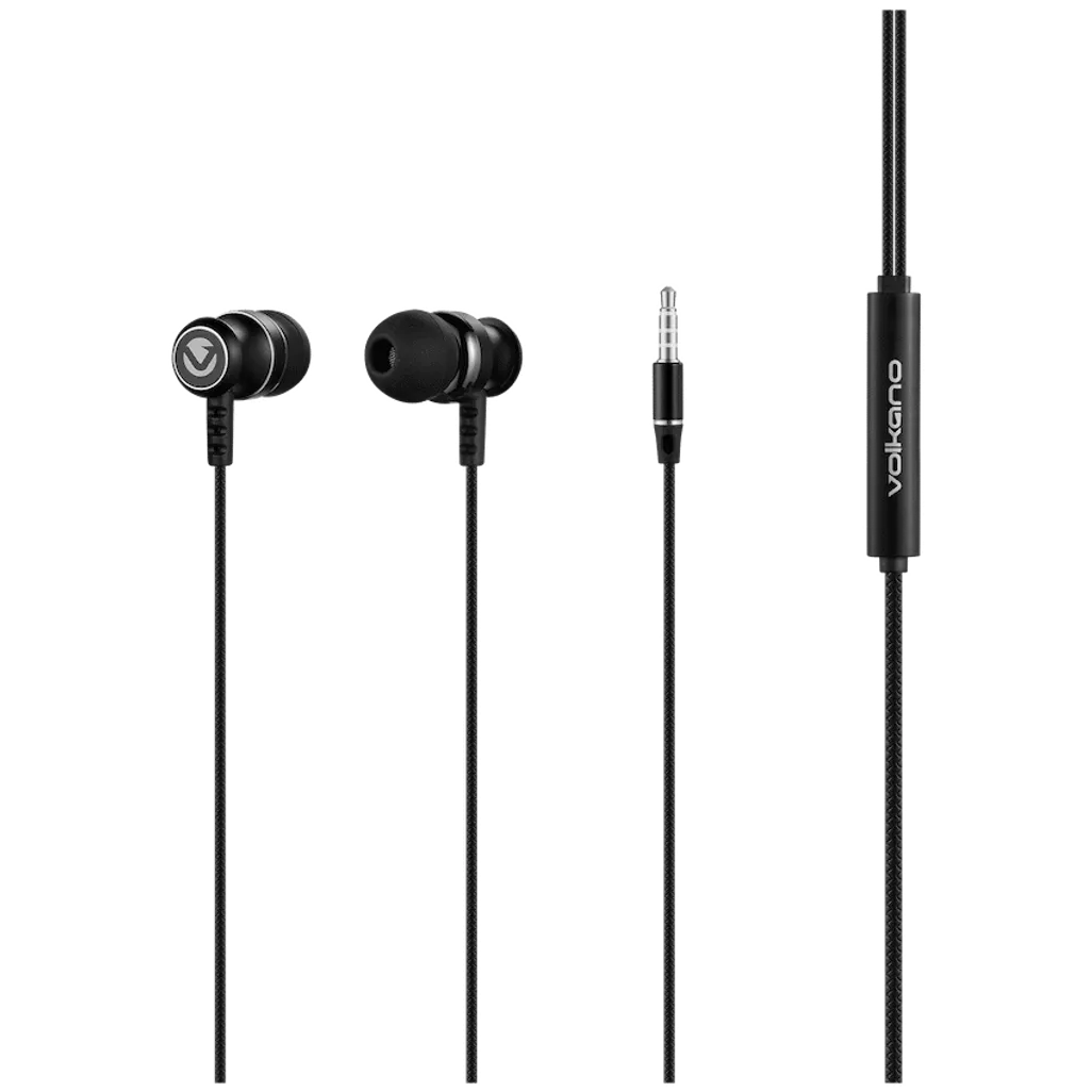 Volkano Earphones with Mic - STANNIC SERIES - Black