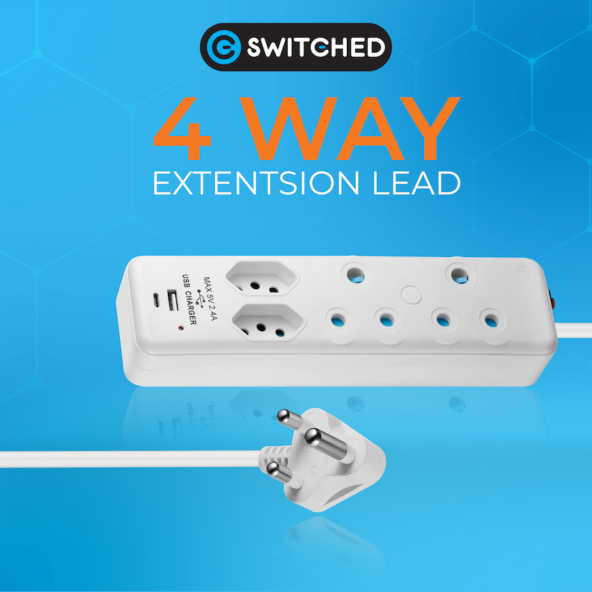 Switched 4-Way Extension Lead with 1x Type-C + 1x USB - 4m
