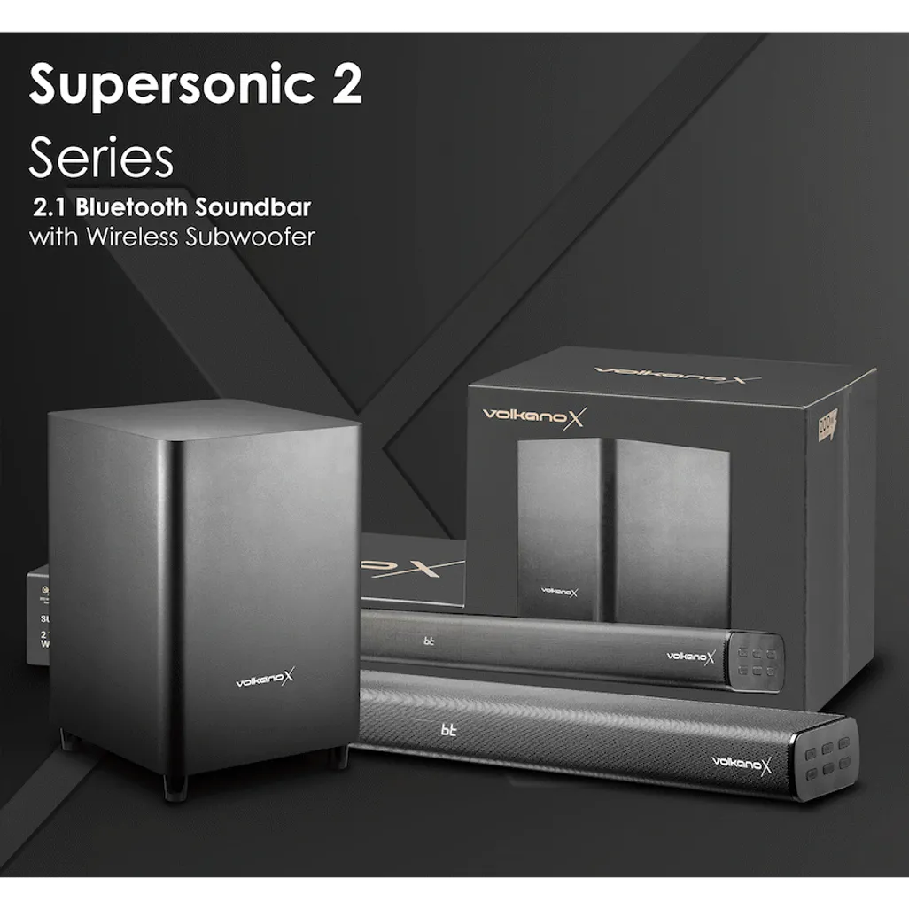 VolkanoX Supersonic 2 Series 2.1 200w Soundbar System with Wireless Subwoofer - Black