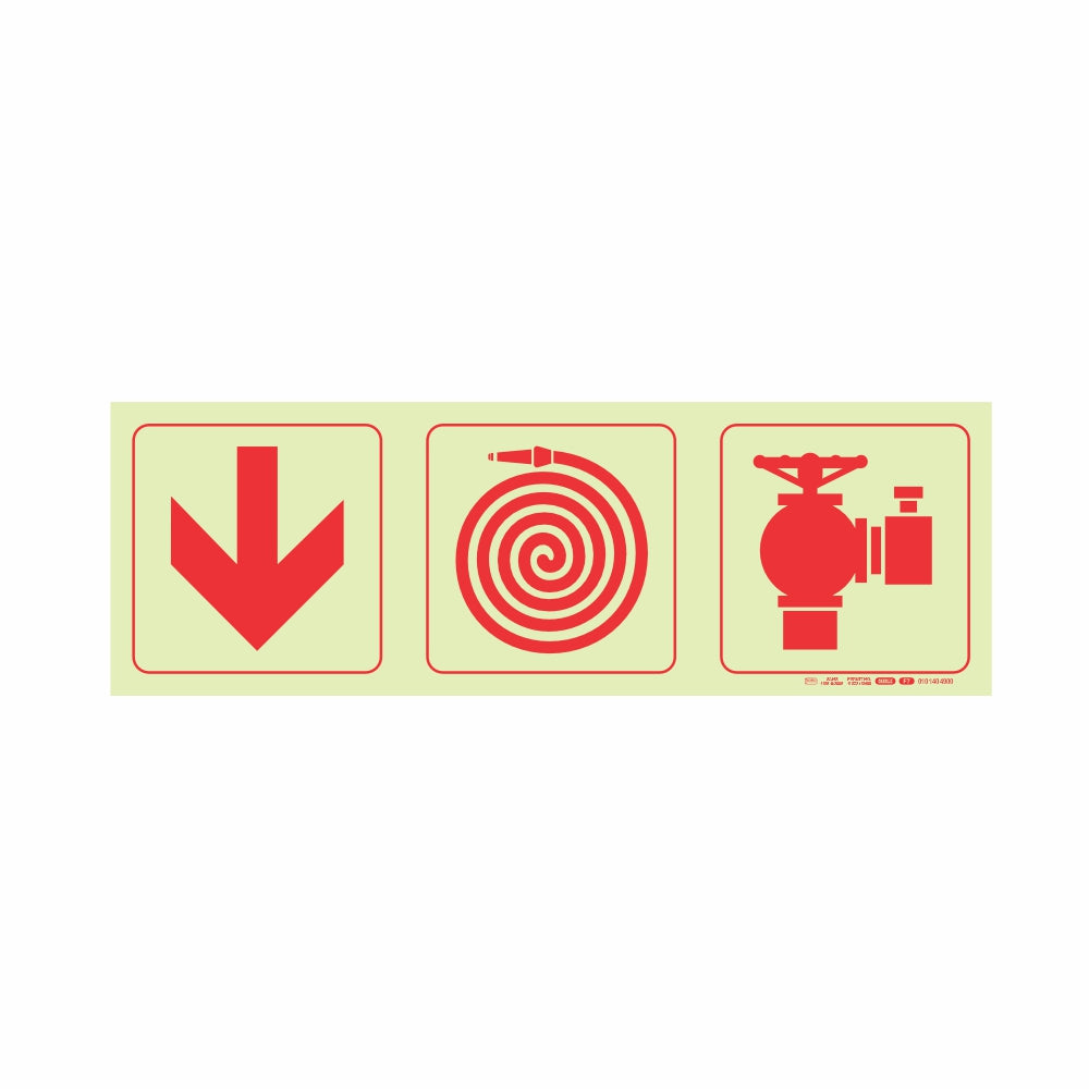 Photoluminescent 190mm Safety Sign F7 Arrow Down Fire Hose Reel Fire Hydrant