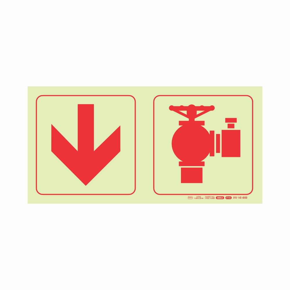 Photoluminescent 190mm Safety Sign F15 Arrow Down Fire Hydrant