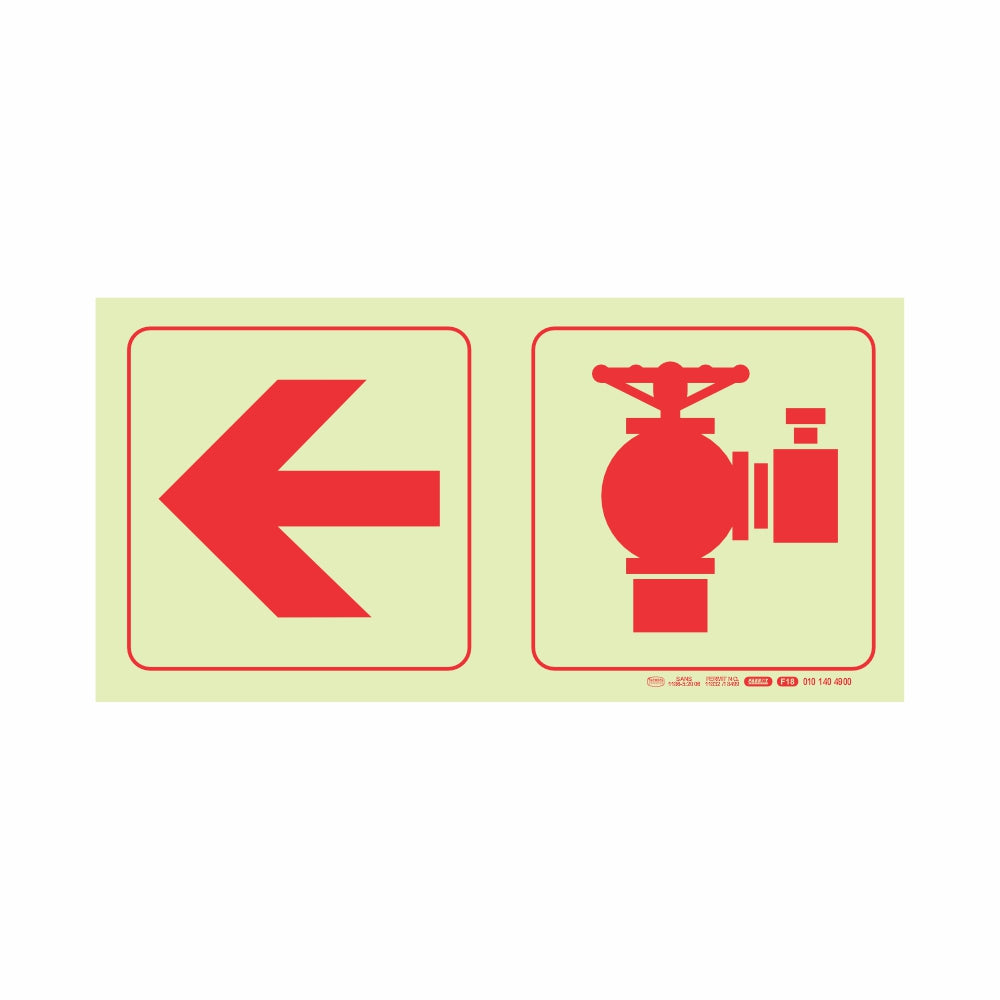 Photoluminescent 190mm Safety Sign F18 Arrow Left Fire Hydrant