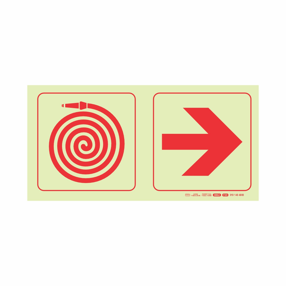 Photoluminescent 190mm Safety Sign F20 Fire Hose Reel Arrow Right