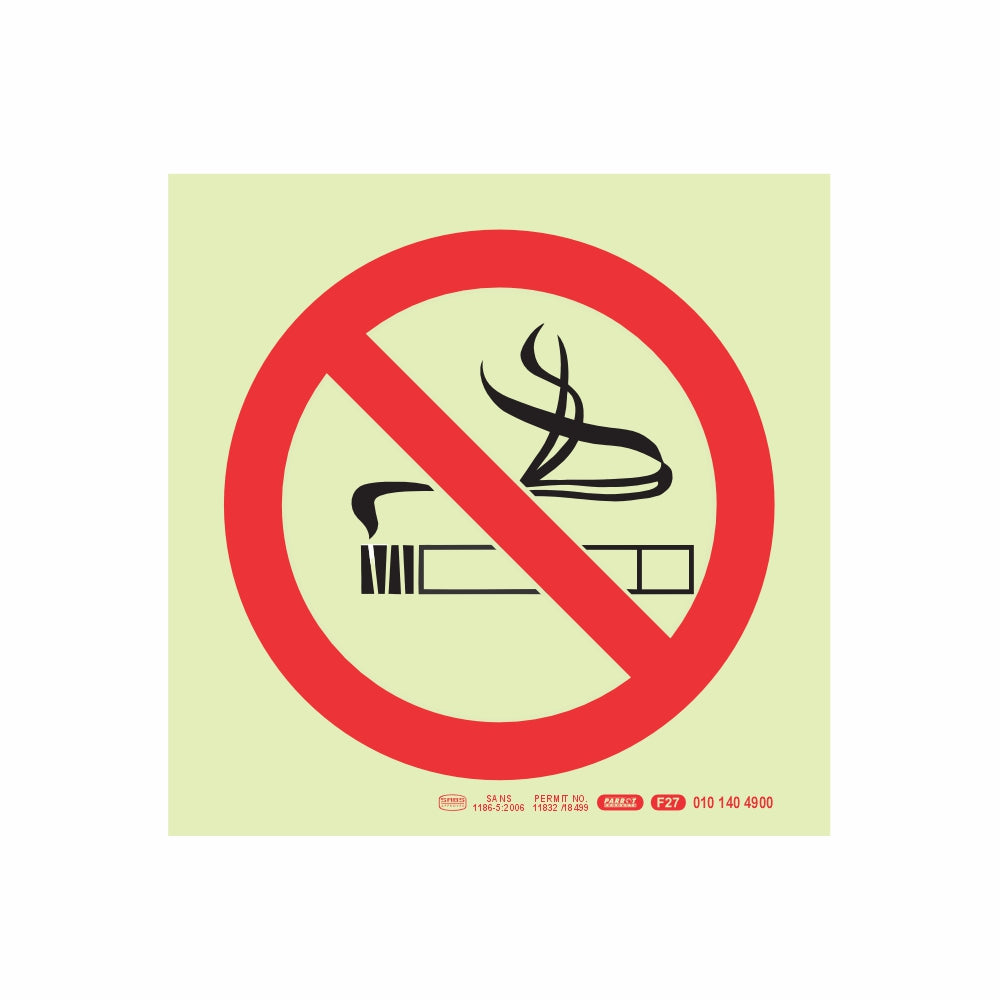 Photoluminescent 190mm Safety Sign F27 No Smoking