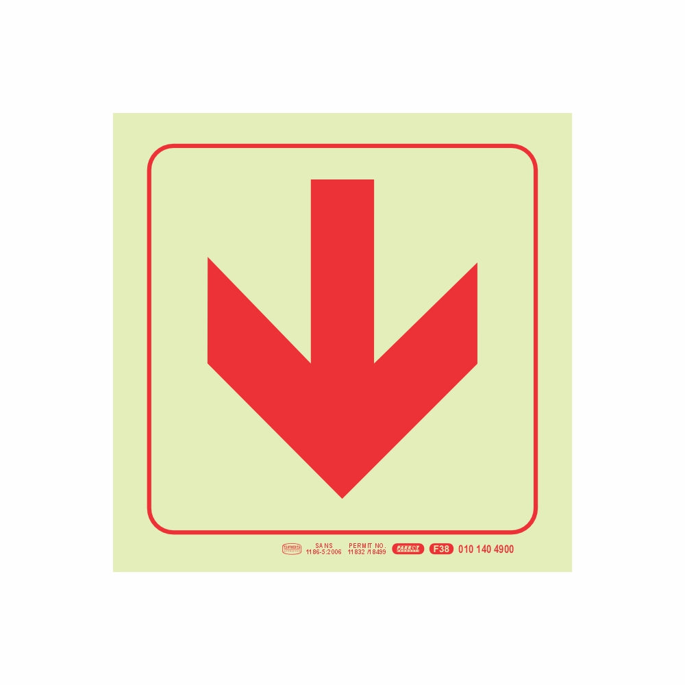 Photoluminescent 190mm Safety Sign F38 Arrow Down