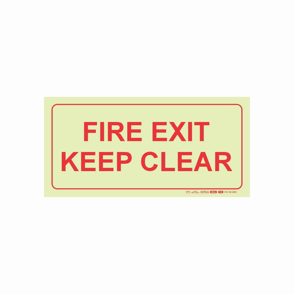 Photoluminescent 190mm Safety Sign F45 Fire Exit Keep Clear