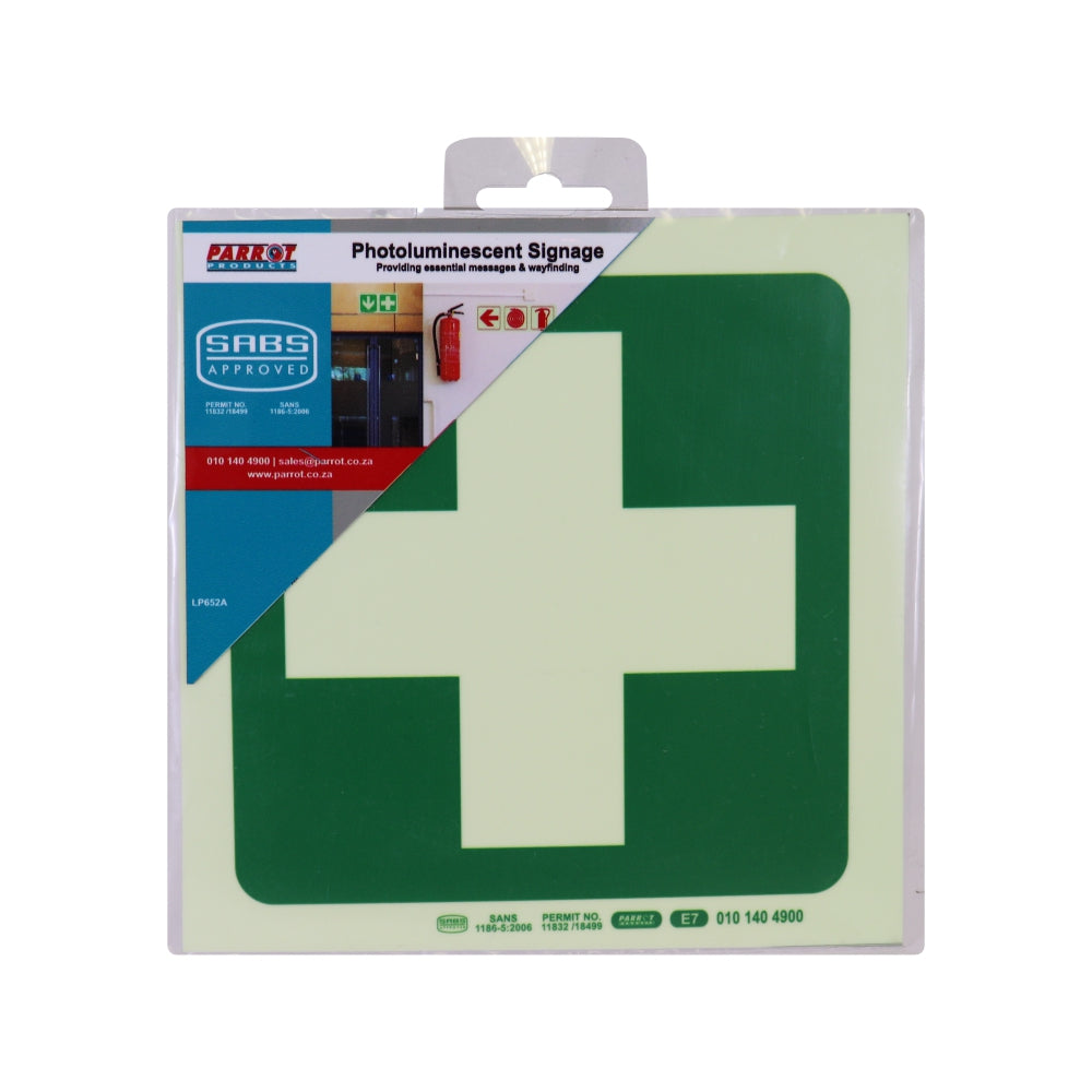 Photoluminescent 190MM Safety Sign - E7-Green Cross