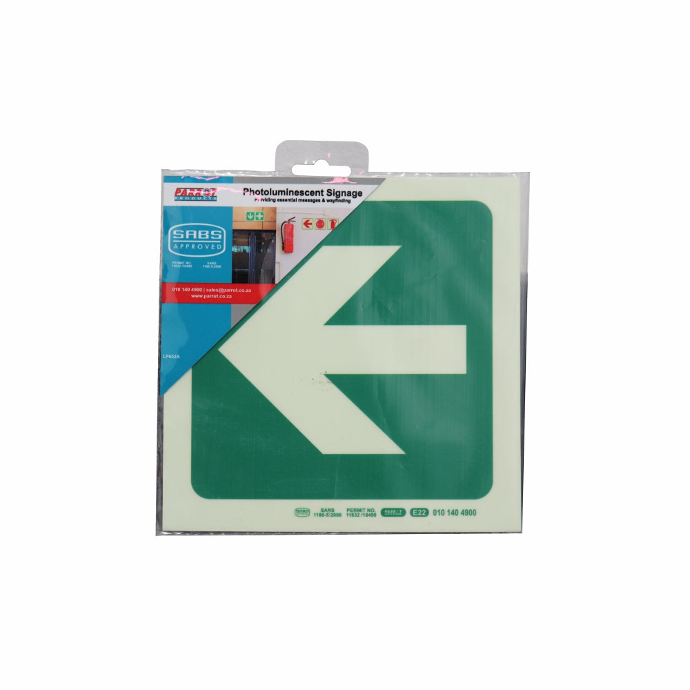 Photoluminescent 190MM Safety Sign - E22-Arrow Left