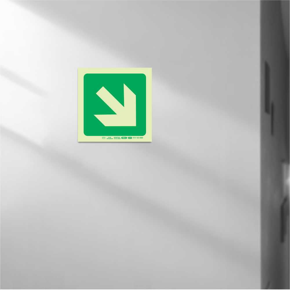Photoluminescent 190MM Safety Sign - E30-Diagonal Arrow Down AND Left