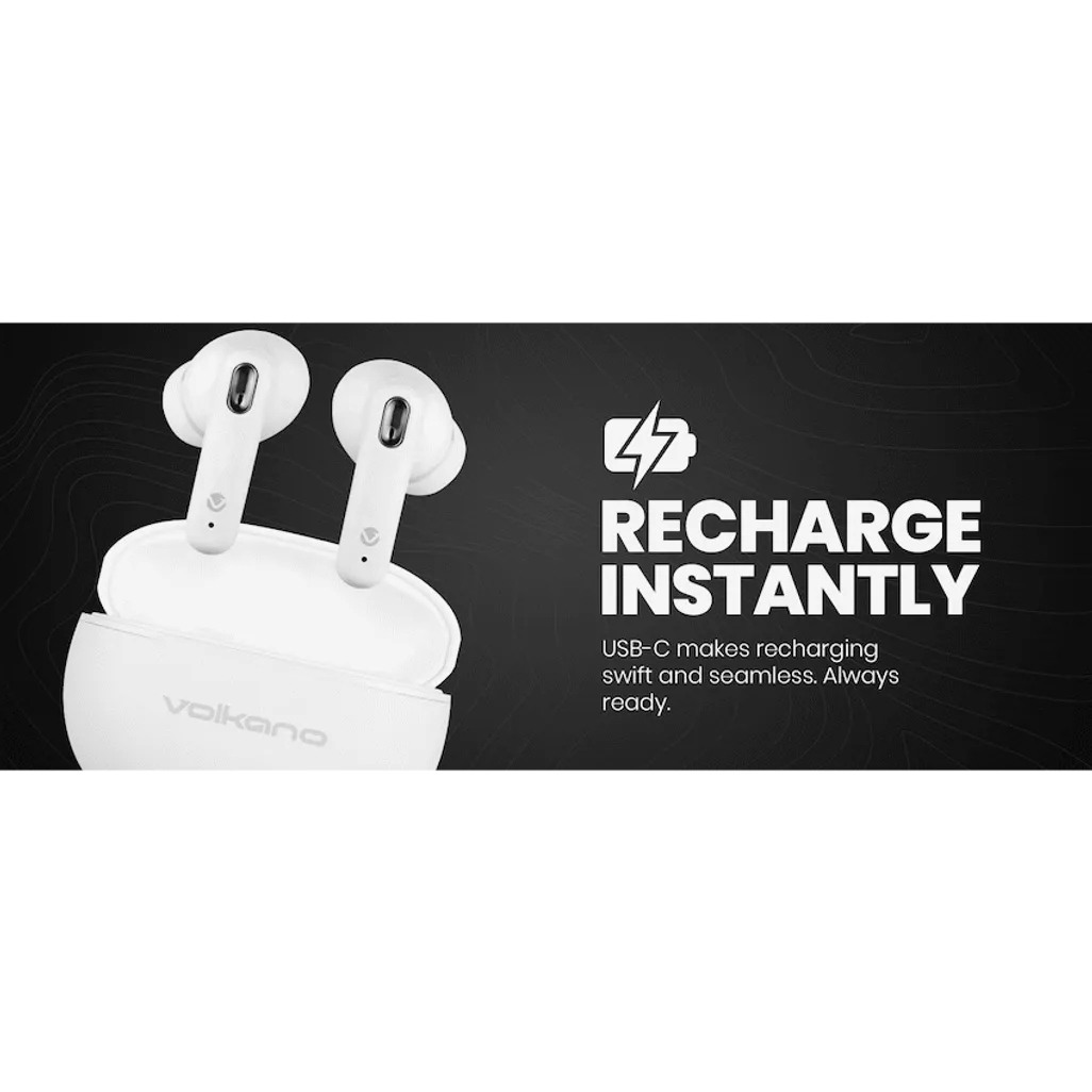 Volkano Pulse Series True Wireless Earphones with Charging Case - White