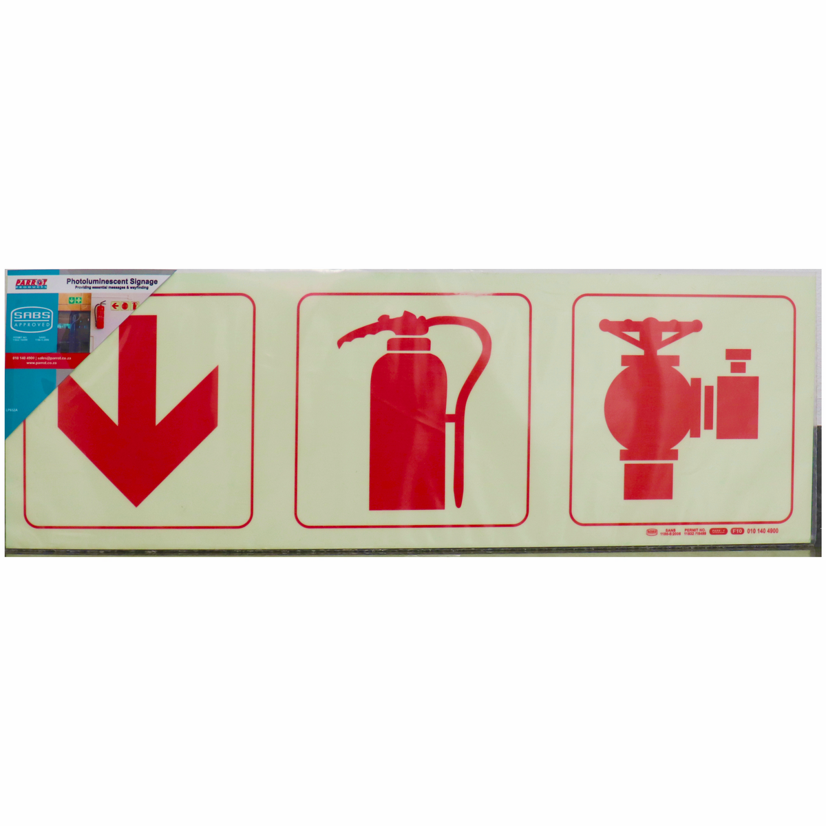Photoluminescent 190mm Safety Sign F10 Arrow Down Fire Extinguisher Fire Hydrant