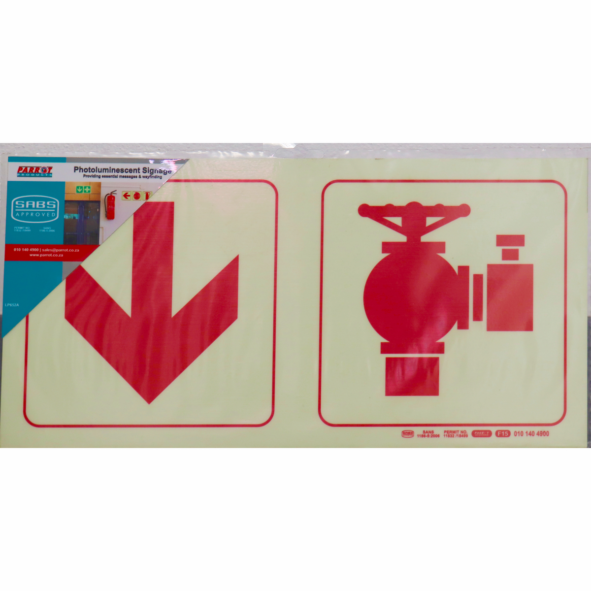 Photoluminescent 190mm Safety Sign F15 Arrow Down Fire Hydrant