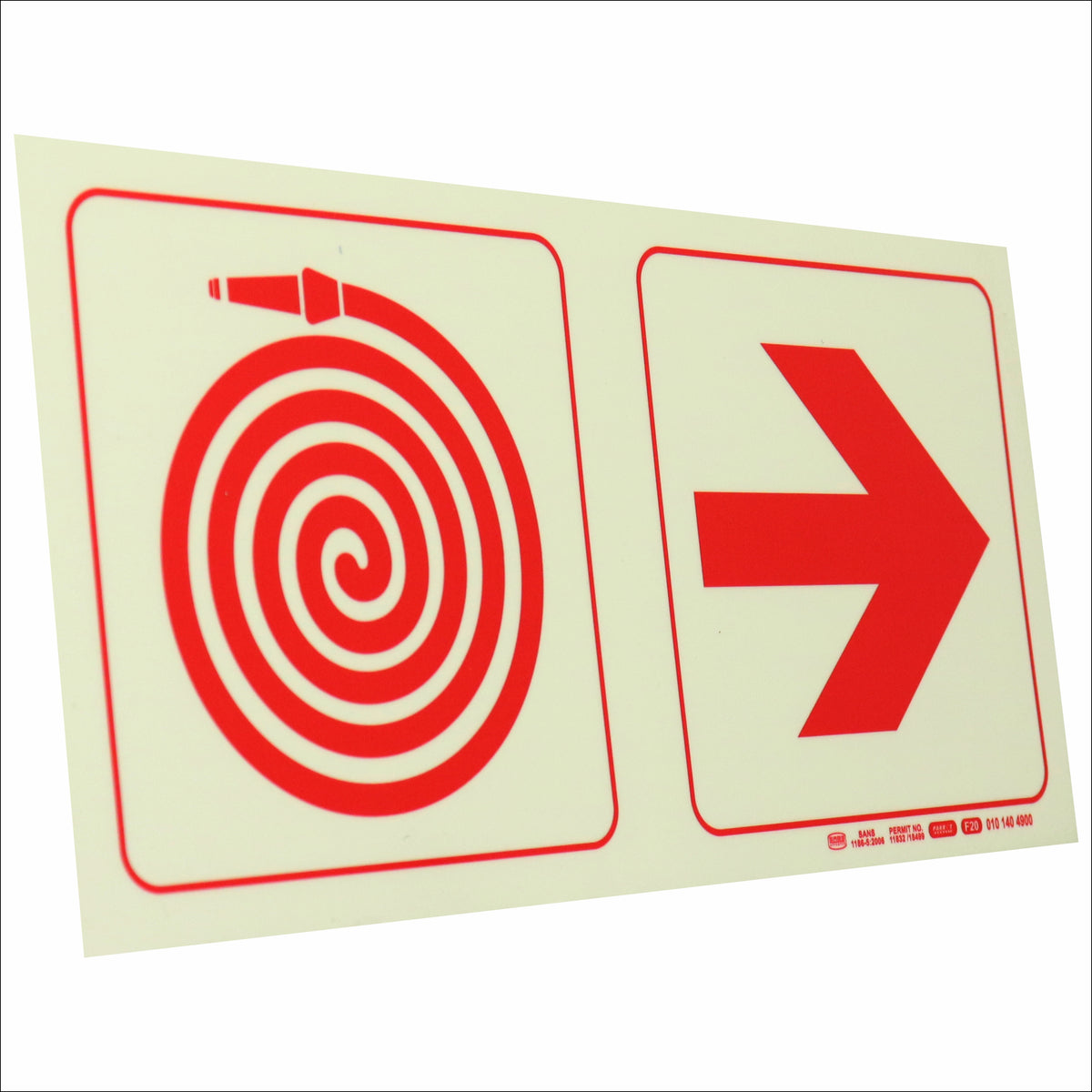 Photoluminescent 190mm Safety Sign F20 Fire Hose Reel Arrow Right