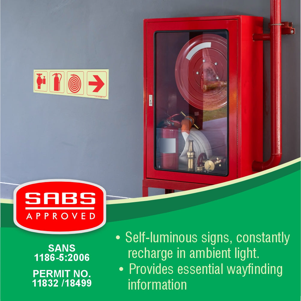 Photoluminescent 190mm Safet Sign F3 Fire Hydrant Fire Extinguisher Fore Hose Reel Arrow Right