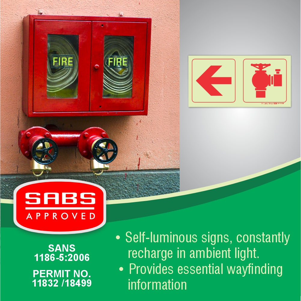 Photoluminescent 190mm Safety Sign F18 Arrow Left Fire Hydrant
