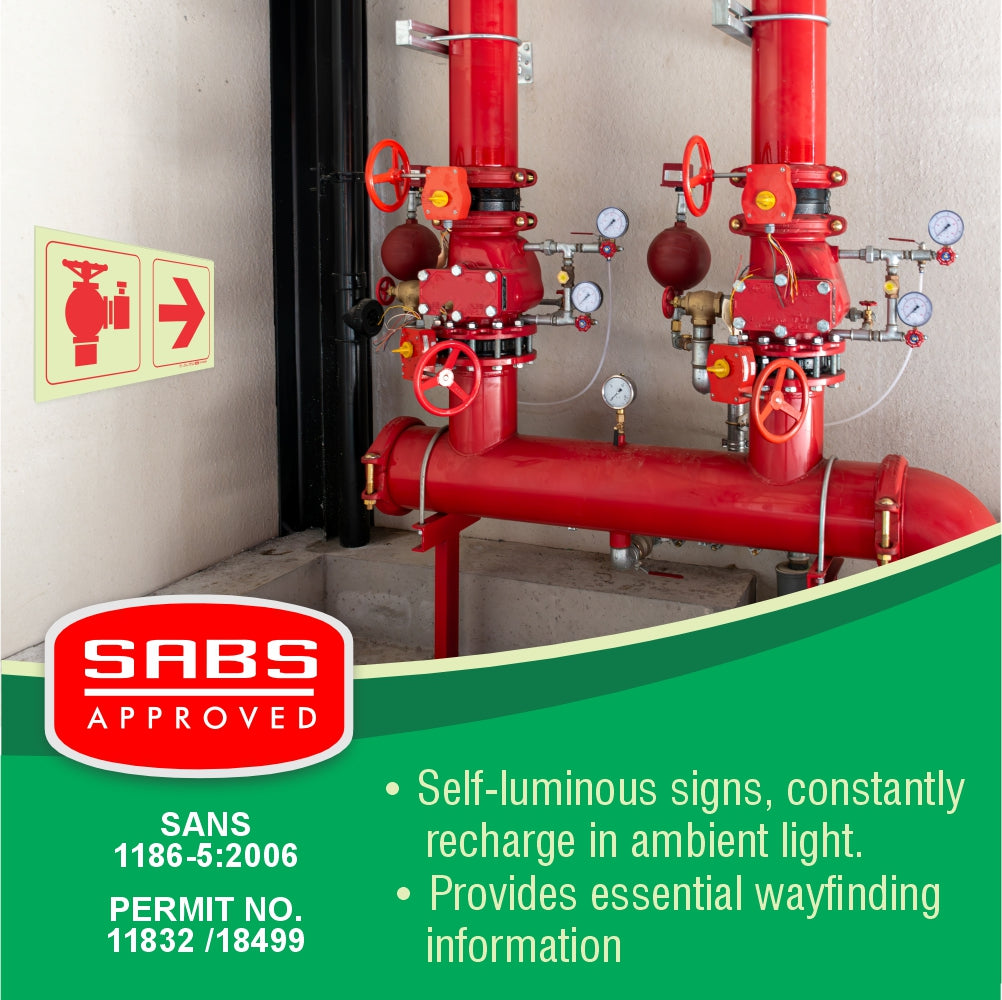 Photoluminescent 190mm Safety Sign Fire Hydrant Arrow Right