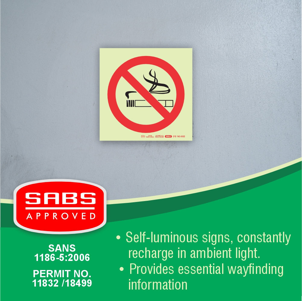 Photoluminescent 190mm Safety Sign F27 No Smoking