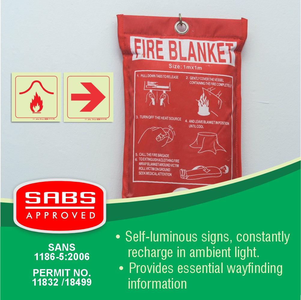 Photoluminescent 190mm Safety Sign F35 Fire Blanket