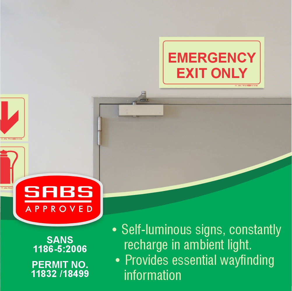 Photoluminescent 190mm Safety Sign F41 Emergency Exit Only