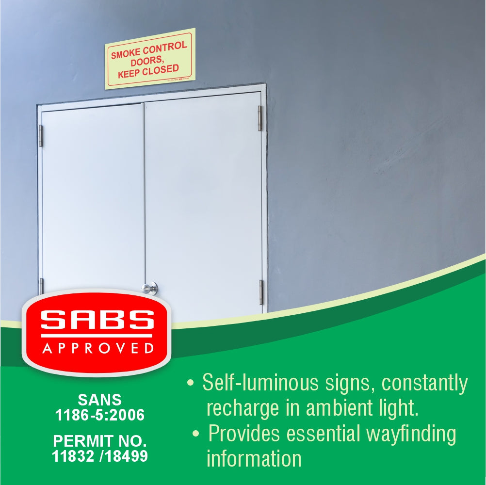 Photoluminescent 190mmSafety Sign F42 Smoke Control Doors Keep Closed