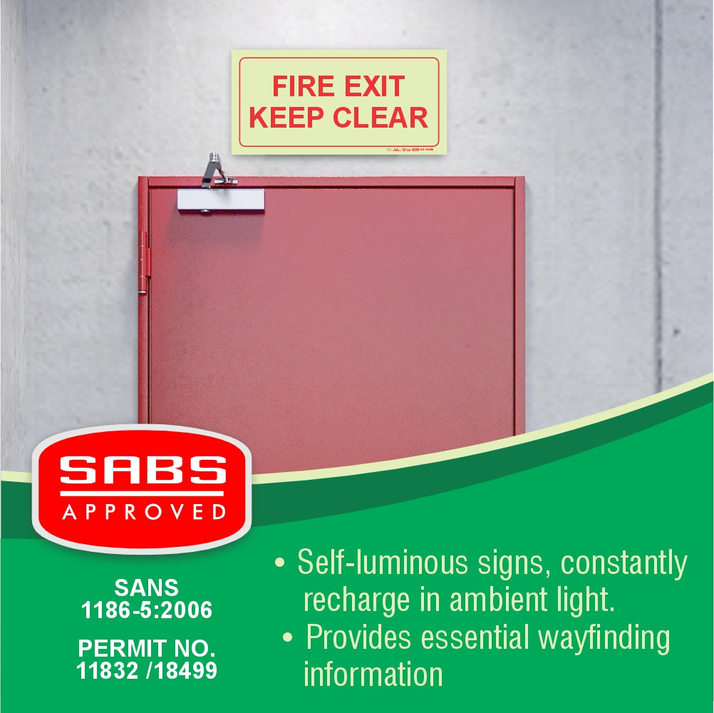 Photoluminescent 190mm Safety Sign F45 Fire Exit Keep Clear