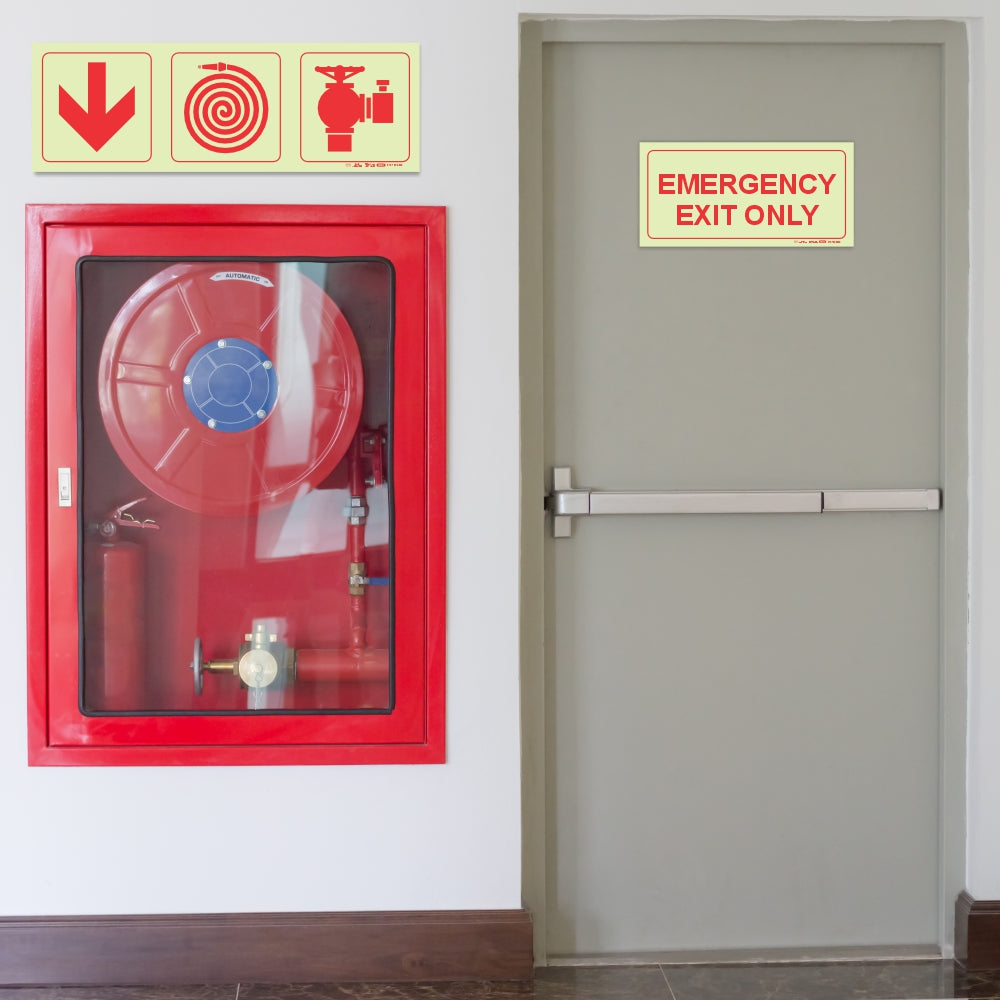 Photoluminescent 190mm Safety Sign F7 Arrow Down Fire Hose Reel Fire Hydrant